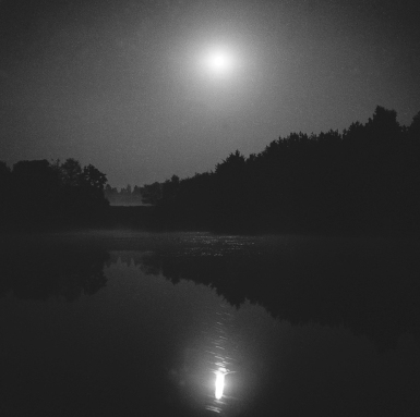 Leśnie jezioro w nocy fotografia Mirosław Wiśniewski